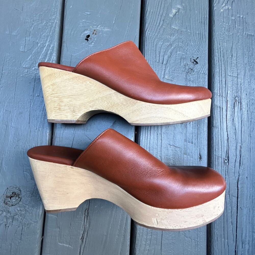 Everlane The Clog Cognac Brown Wood Heel Leather Size 11 - Picture 11 of 12